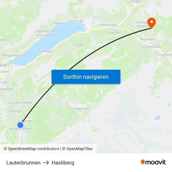 Lauterbrunnen to Hasliberg map