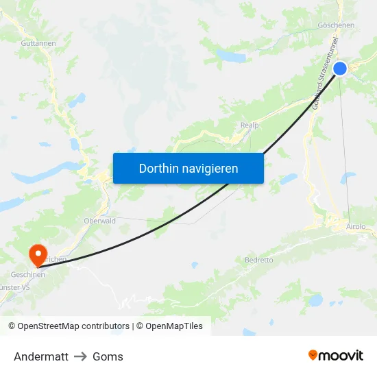 Andermatt to Goms map