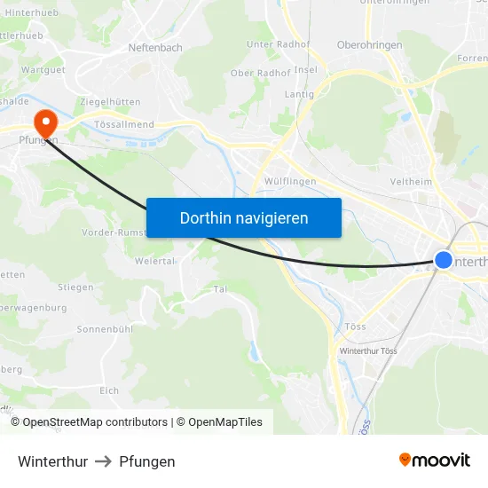 Winterthur to Pfungen map