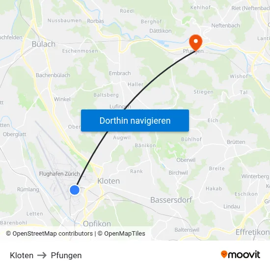 Kloten to Pfungen map