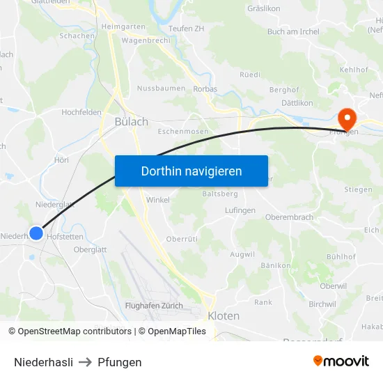 Niederhasli to Pfungen map