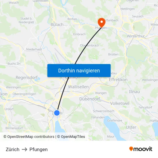 Zürich to Pfungen map