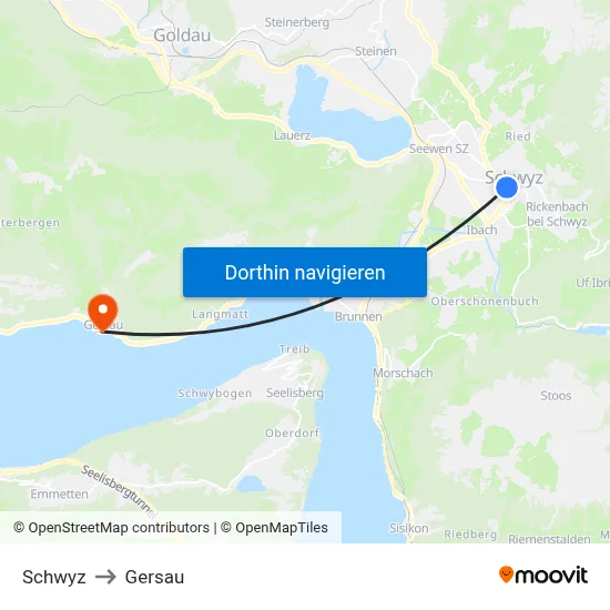Schwyz to Gersau map