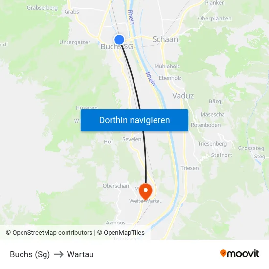 Buchs (Sg) to Wartau map