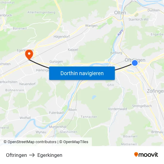 Oftringen to Egerkingen map