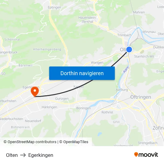 Olten to Egerkingen map