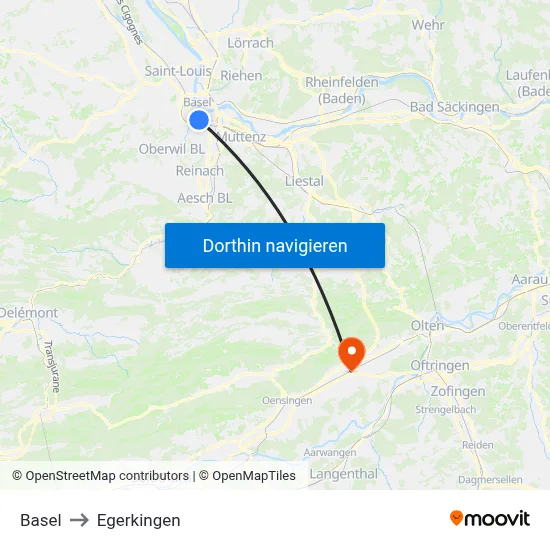 Basel to Egerkingen map