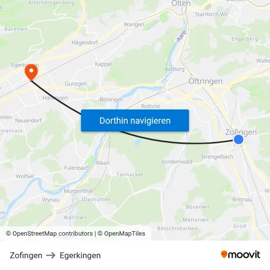 Zofingen to Egerkingen map