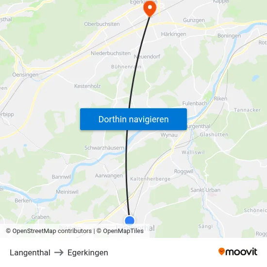 Langenthal to Egerkingen map