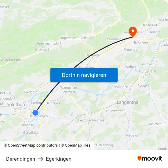 Derendingen to Egerkingen map