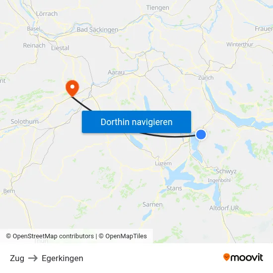 Zug to Egerkingen map