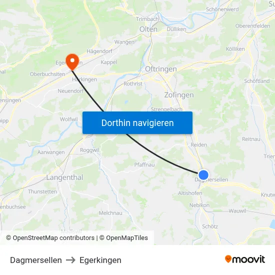 Dagmersellen to Egerkingen map