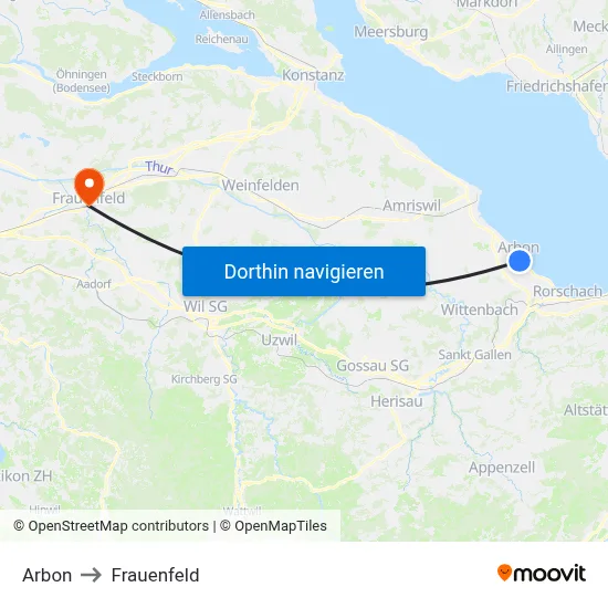 Arbon to Frauenfeld map