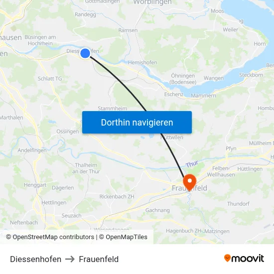 Diessenhofen to Frauenfeld map