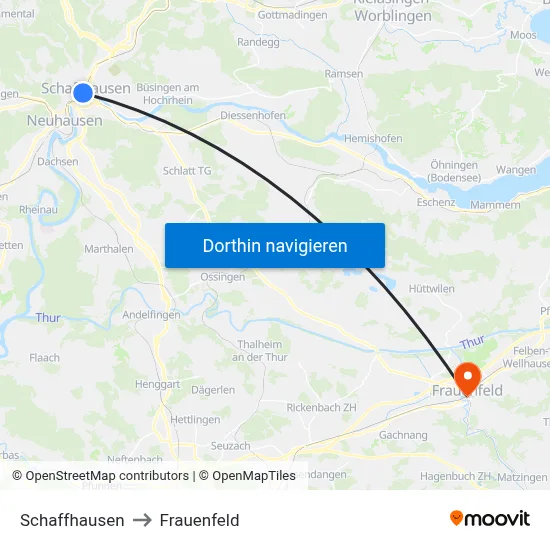 Schaffhausen to Frauenfeld map