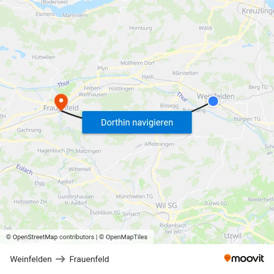 Weinfelden to Frauenfeld map