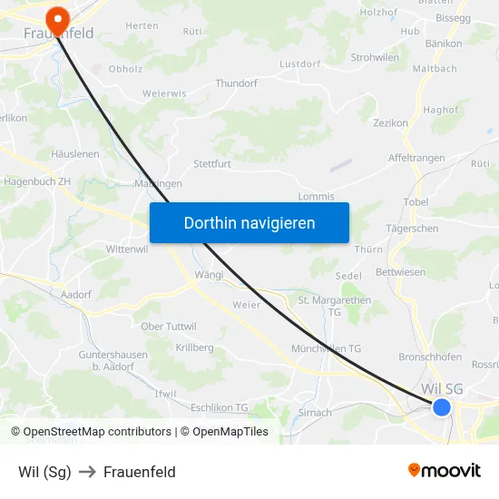 Wil (Sg) to Frauenfeld map