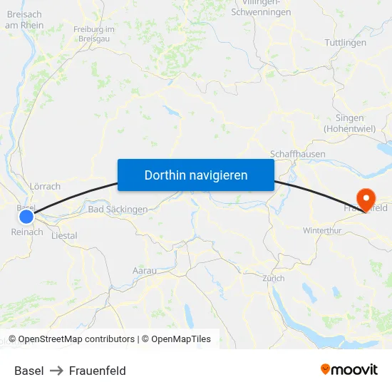 Basel to Frauenfeld map