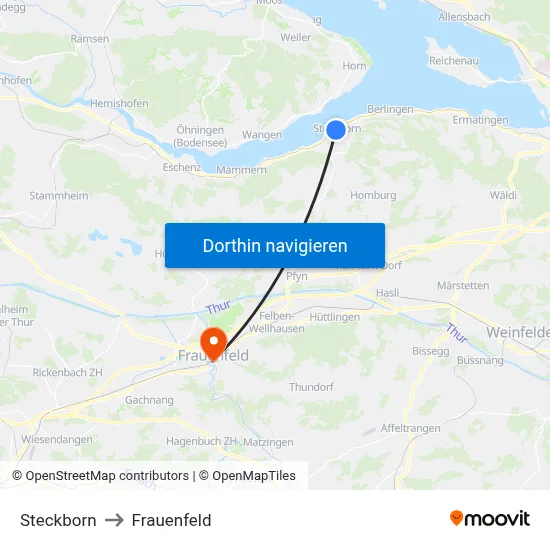 Steckborn to Frauenfeld map