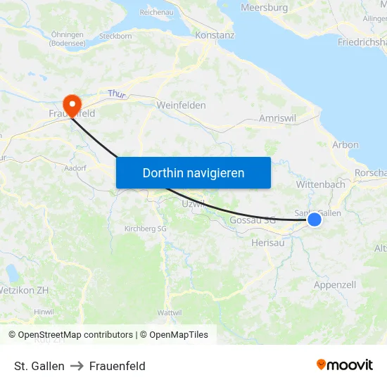 St. Gallen to Frauenfeld map