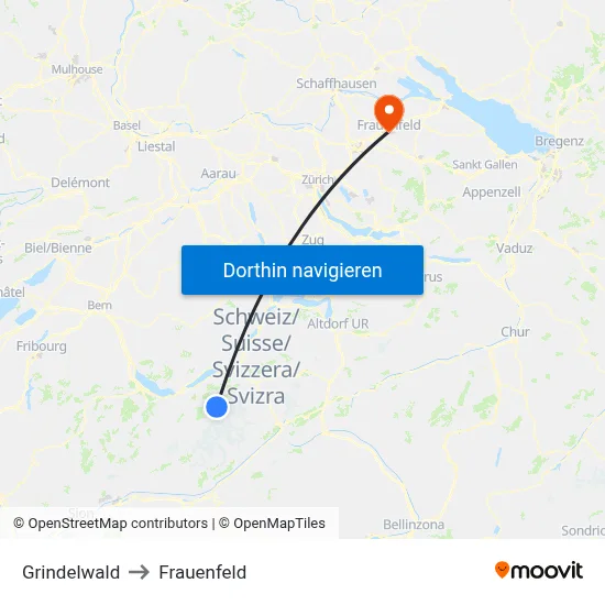 Grindelwald to Frauenfeld map
