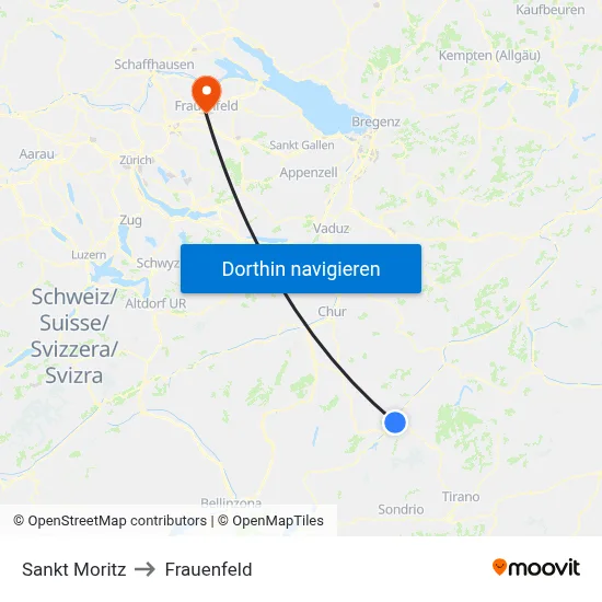 Sankt Moritz to Frauenfeld map