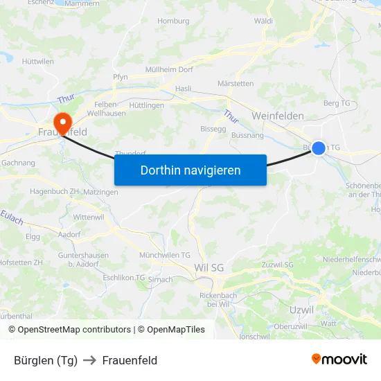 Bürglen (Tg) to Frauenfeld map