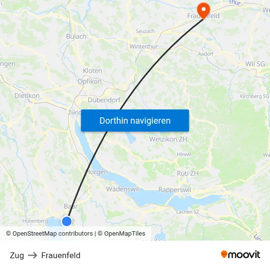 Zug to Frauenfeld map