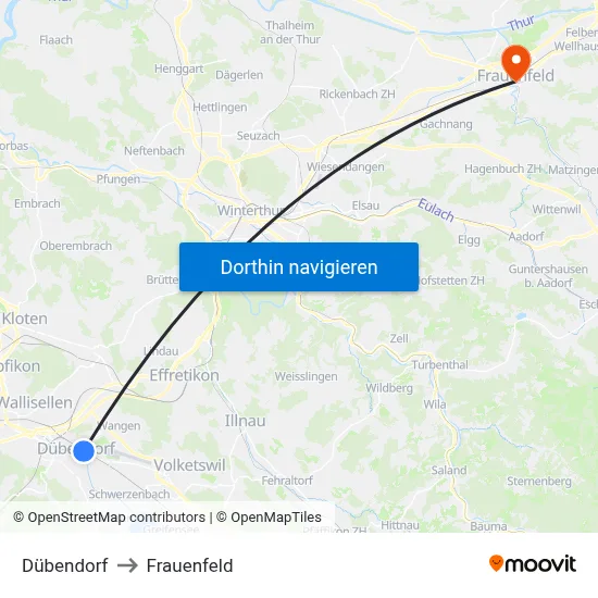 Dübendorf to Frauenfeld map