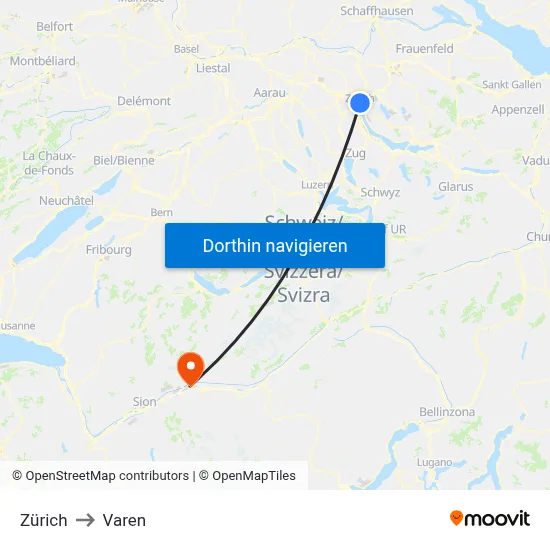 Zürich to Varen map