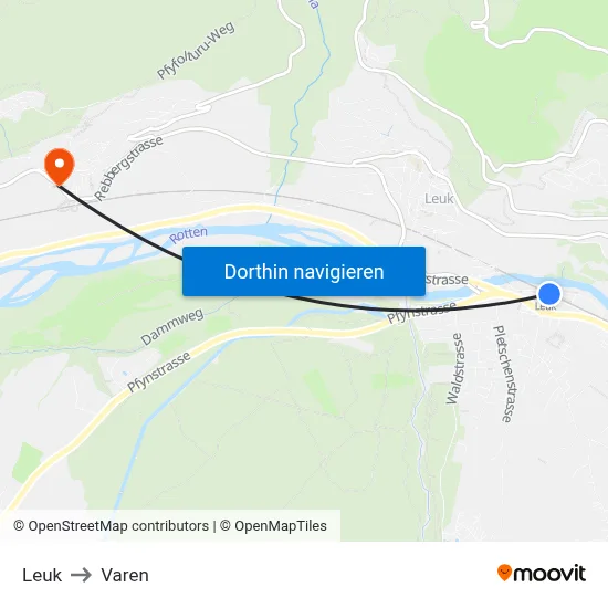 Leuk to Varen map