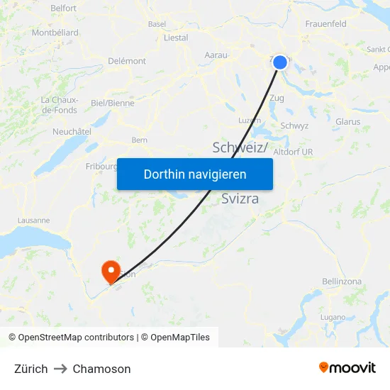 Zürich to Chamoson map