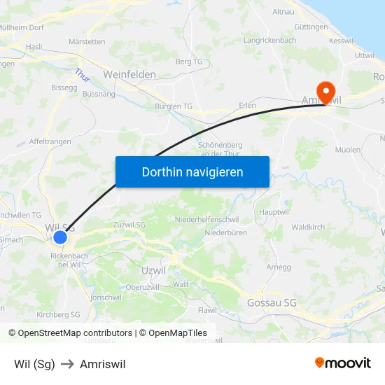 Wil (Sg) to Amriswil map