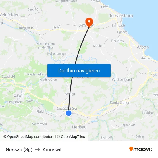 Gossau (Sg) to Amriswil map