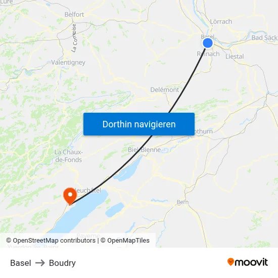Basel to Boudry map