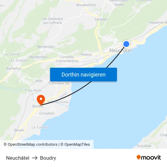 Neuchâtel to Boudry map