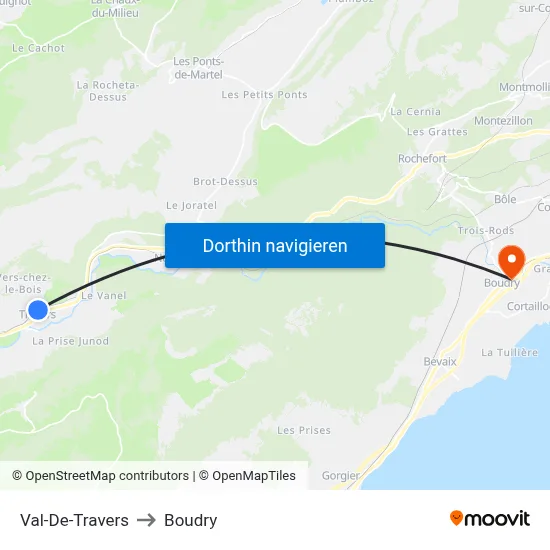 Val-De-Travers to Boudry map