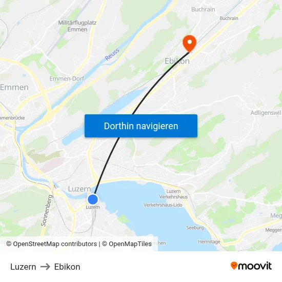 Luzern to Ebikon map