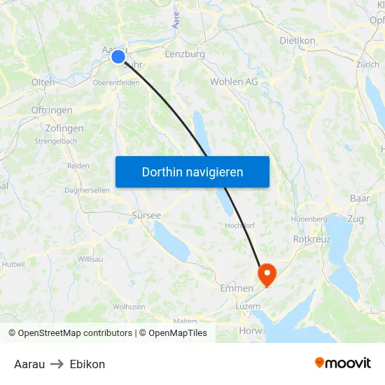 Aarau to Ebikon map