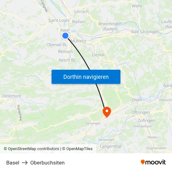 Basel to Oberbuchsiten map