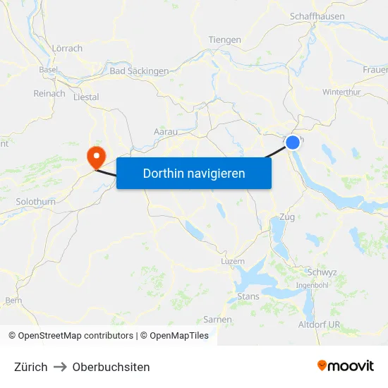 Zürich to Oberbuchsiten map