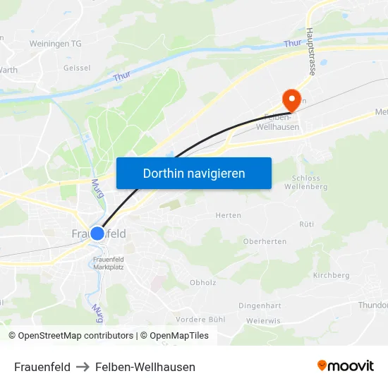 Frauenfeld to Felben-Wellhausen map
