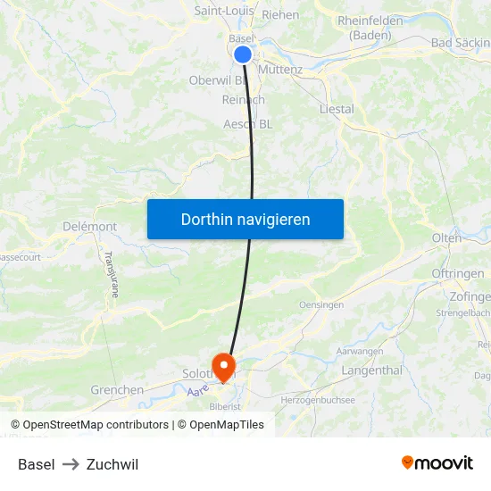 Basel to Zuchwil map