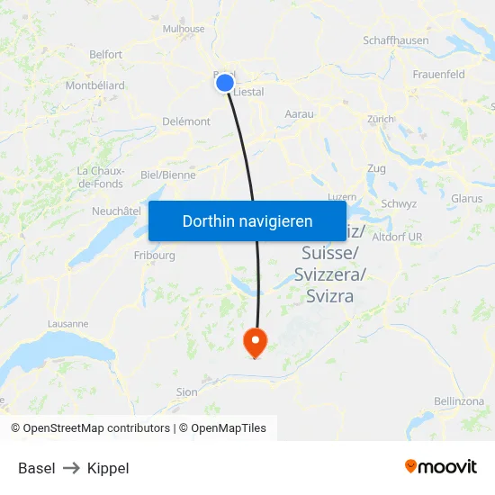 Basel to Kippel map