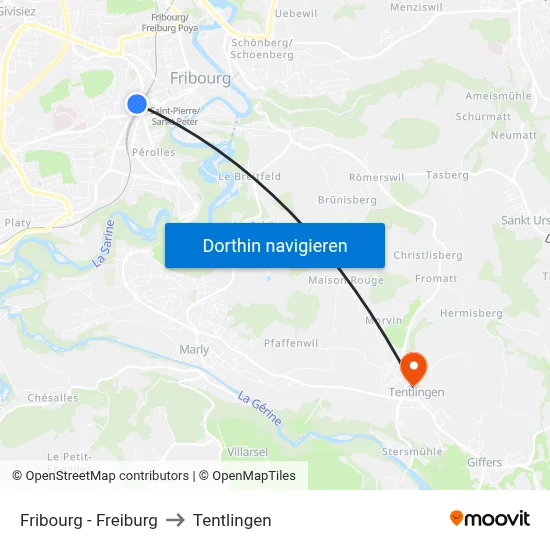 Fribourg - Freiburg to Tentlingen map