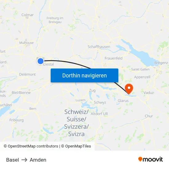 Basel to Amden map