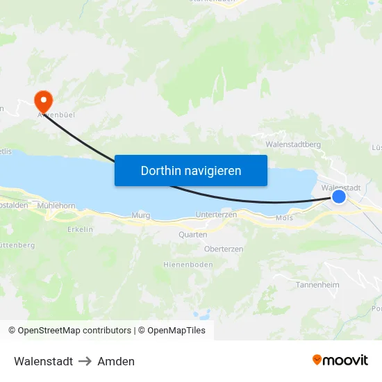 Walenstadt to Amden map