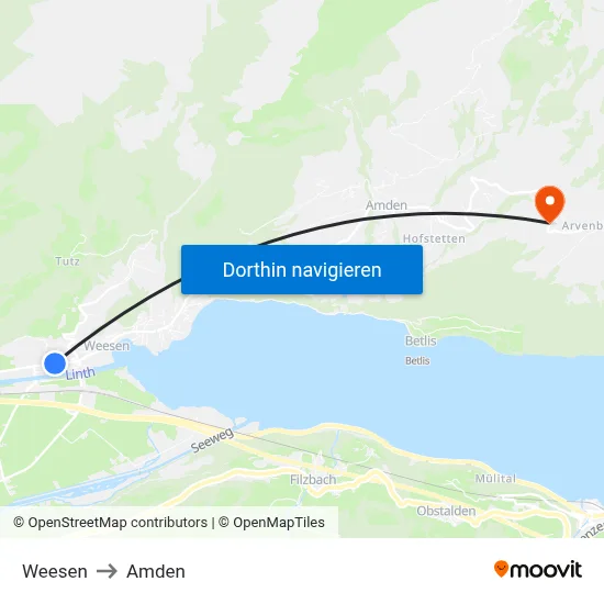 Weesen to Amden map