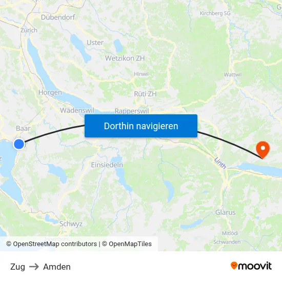 Zug to Amden map