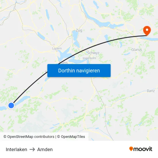 Interlaken to Amden map